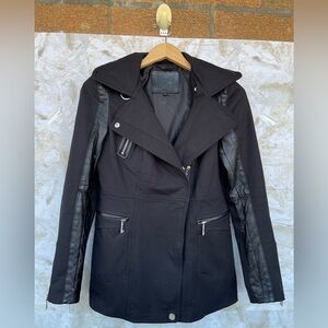 Dawn Levy XS Black Combo Leather Jacket w/ Hidden hoodie
